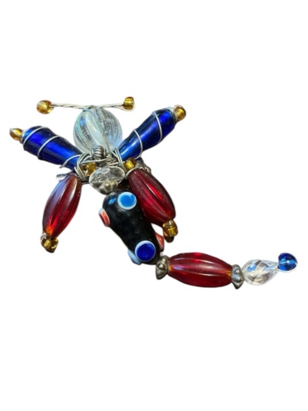 Vintage Glass Bead Dragonfly Brooch